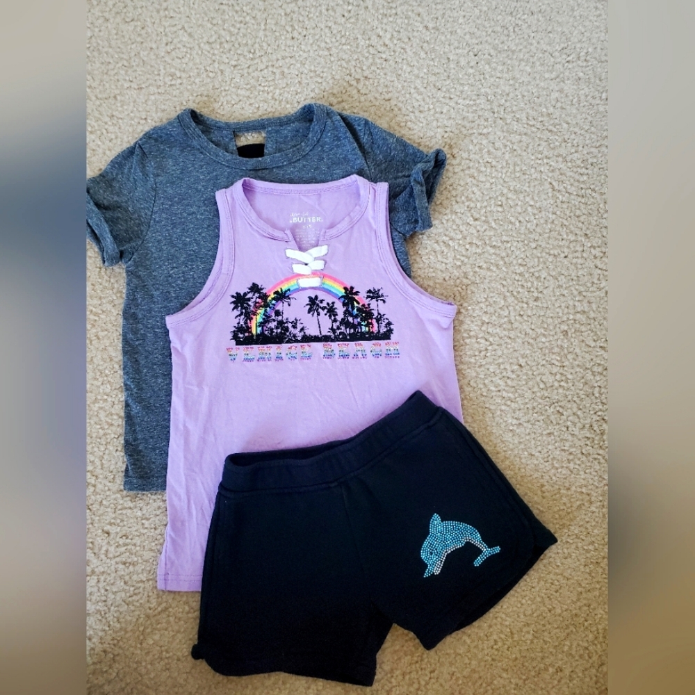 Butter Bling Graphic Tank and Shorts Casual Set Children' Girl Size Small 5/6